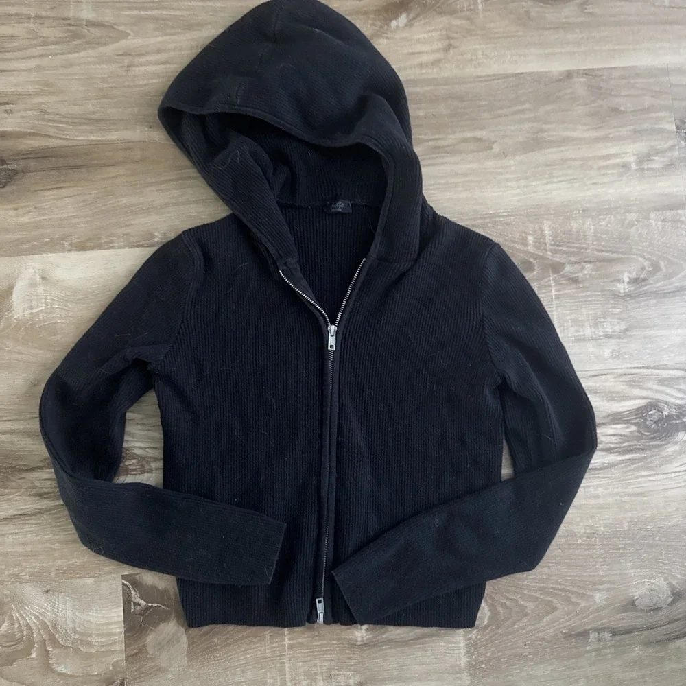 John Gault Split Zip Hoodie Sweater Style Black Size Small